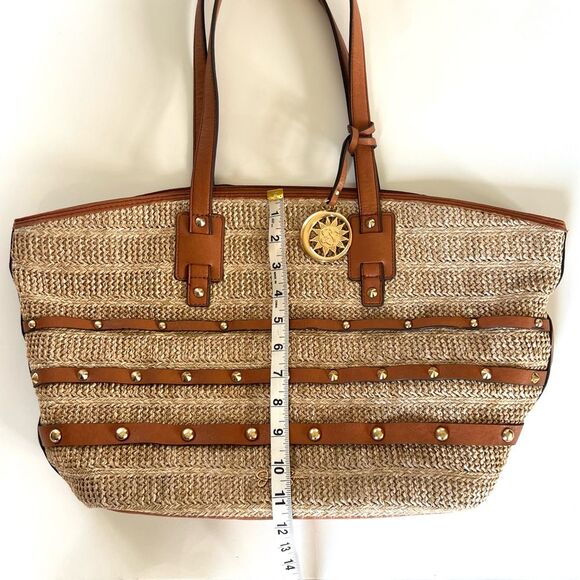 Jessica Simpson Lacey Straw Faux Leather Boho Beachy Tote Bag In Natural - Picture 14 of 14